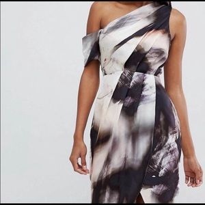 ASOS One Shoulder Hammered Satin Dress (12) NWT